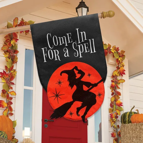Vista 3 de Briarwood Lane Bandera de casa de arpillera "Come in For a Spell" Entra