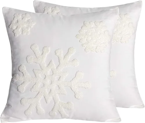 Vista 11 de 18 x 18 pulgadas, funda de almohada de algodón con diseño de bendición navideña para cama, sofá, automóvil, fundas de almohada bordadas con copos