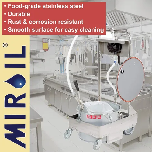 Vista 7 de MirOil - Máquina de filtro de aceite para freidora profunda, sistema de filtración de aceite de freír operado a mano con ruedas y carro, filtro