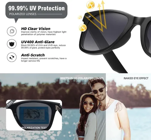 Vista 86 de MEETSUN Polarized Sunglasses for Women Men Classic Retro Square Frame Driving Sun Glasses UV Protection
