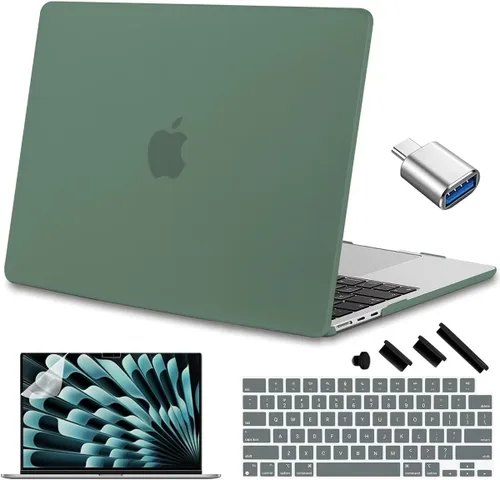 Vista 23 de Compatible con MacBook Air de 15 pulgadas M2 M3 versión 2023 2024, funda rígida de plástico, funda de teclado y protector de pantalla y adaptador