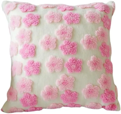 Vista 12 de Funda de almohada de forro polar bereber de gamuza de camelia, funda de cojín tridimensional con flores para sala de estar, sofá, oficina, Negro