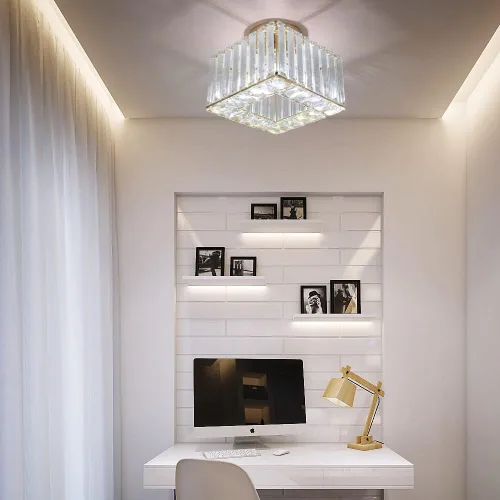 Vista 8 de Moderna lámpara de techo de cristal, iluminación semiempotrada con acabado dorado LED con base E26/27 para dormitorio, entrada, vestíbulo, pasillo