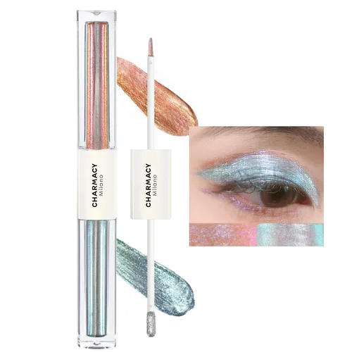 Vista 19 de CHARMACY Sombra de ojos líquida duocroma, aspecto metálico, juego de sombras de ojos con purpurina de larga duración, pigmentos metálicos, secado