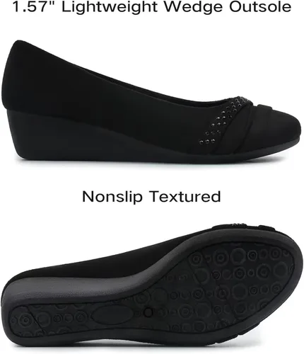 Vista 4 de MUSSHOE Zapatos de tacón de cuña media para mujer, zapatos de tacón de cuña de punta redonda