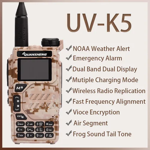 Vista 2 de Walkie Talkie UV-K5 5W Dual Band UHF VHF USB-C Cargador Radio bidireccional DTMF FM Scrambler NOAA Frecuencia inalámbrica Copia Jamón Radio de mano