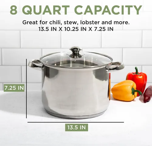Vista 5 de Olla sopera de acero inoxidable Ecolution, olla de cocina lista para inducción con tapa de vidrio, apta para horno, olla de sopa apta
