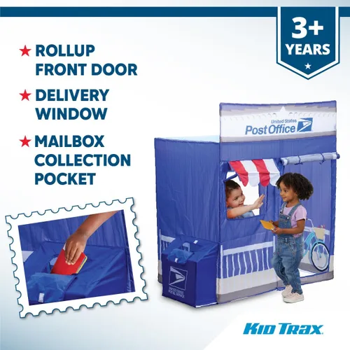 Vista 5 de Kid Trax USPS - Tienda de campaña desplegable Cape Cod Pretend de oficina de correos, juguetes para niños, carpas interiores para niños, juguetes