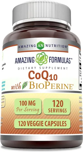 Vista 4 de Amazing Formulas CoQ10 con bioperina Suplemento de 100 mg por porción 60 cápsulas vegetales Sin OMG Sin gluten Fabricado en Estados Unidos