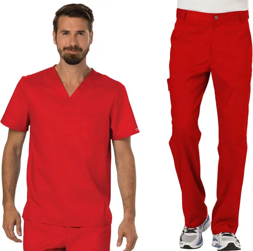 Vista 16 de Cherokee Conjunto de uniforme médico prémium para hombre, cuello en V y Azul Caribe