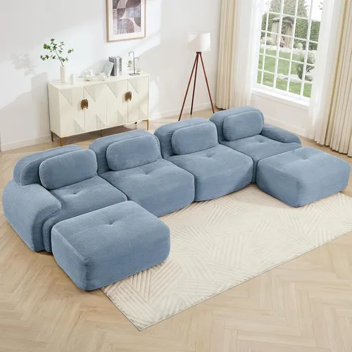 Vista 29 de Juego de sofás seccionales sin hueso de 117 pulgadas para sala de estar, modular en forma de L y sofá de 3 plazas con asiento profundo, almohadas