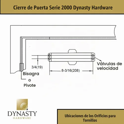 Vista 3 de Cierrapuertas Dynasty Hardware, Cierrapuertas Hidráulico Comercial, Auto-Cierre, Resorte Tamaño 2, Montaje en Superficie, Color Bronce Duronótico