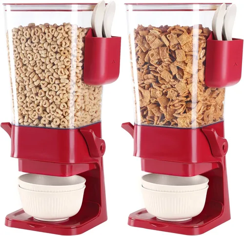 Vista 8 de Osacoe Dispensador de cereales para encimera, color negro, paquete de 2 con cuencos, cucharas, caja de cubiertos, dispensador de alimentos secos