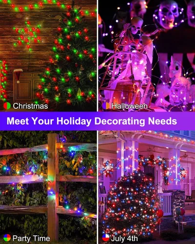 Vista 4 de Luces de Hadas Inteligentes Paquete de 2 Total 66 Pies 200 Luces LED de Cadena Parpadeantes con Control Remoto y APP, Luces de Árbol de Navidad USB