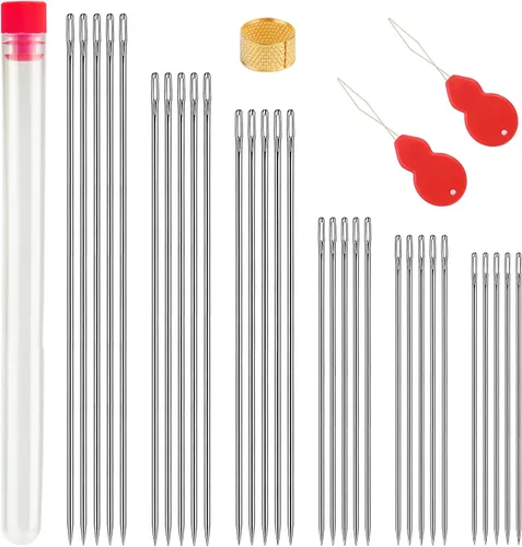 Vista 11 de Paquete de 20 agujas de coser largas, agujas largas para manualidades, agujas de costura de ojos grandes, agujas de muñeca de 6.8 pulgadas/6.9 in
