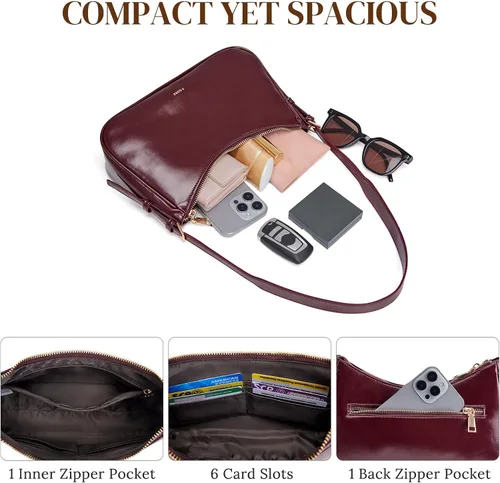 Vista 5 de S-ZONE Bolso de hombro pequeño para mujer, monederos hobo para trabajo y Borgoña
