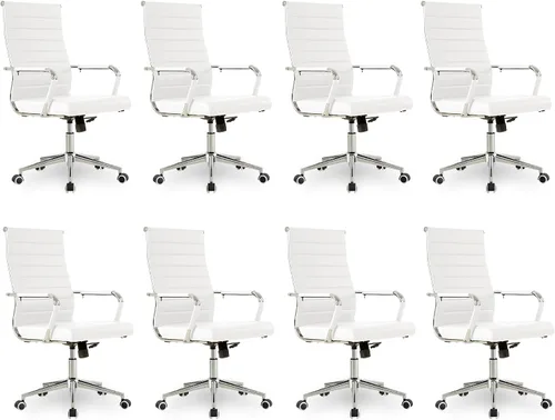 Vista 23 de Okeysen Office Desk Chair, Ergonomic Leather Modern Conference Room Chairs, Executive Ribbed Height Adjustable Swivel Rolling Chair for Home Office