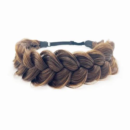 Vista 20 de Diadema trenzada sintética clásica de cabello con hebras anchas para boda, trenzas esponjosas desordenadas, banda para peluca, accesorio de belleza
