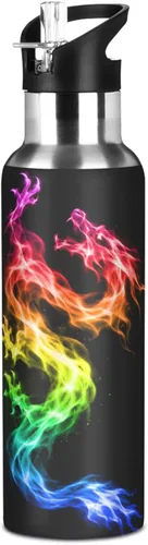 Vista 22 de ALAZA Botella de agua con diseño de bandera estadounidense con diseño de camuflaje grunge con tapa de pajilla, botella térmica de acero inoxidable