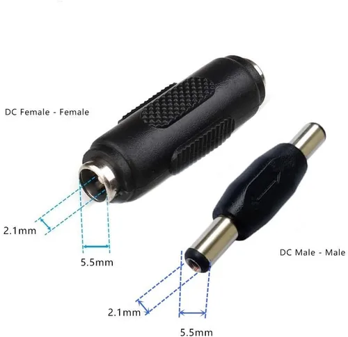 Vista 2 de Adaptador de conector de corriente CC de 10 unidades, 0.217 x 0.083 in, enchufe macho a macho, enchufe hembra a hembra para cámara de seguridad