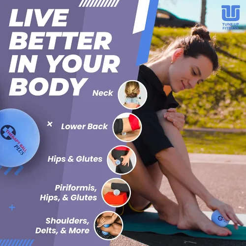 Vista 4 de Tune Up Fitness – Par de pelotas terapéuticas PLUS en bolsa Actualización de pelota de lacrosse - Pelotas de terapia de masaje para liberación