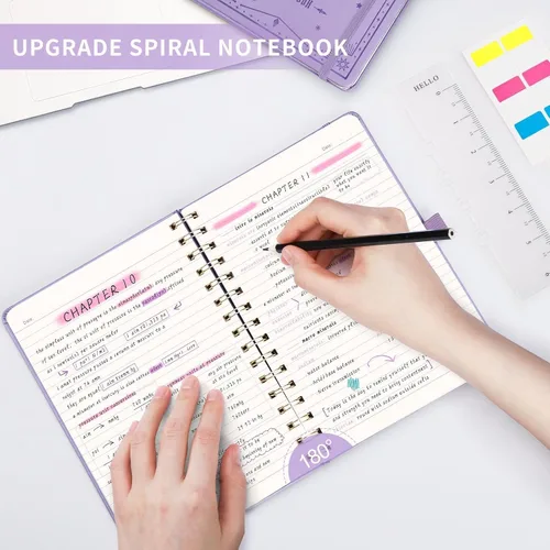 Vista 5 de EMSHOI Cuaderno rayado en espiral para mujeres y hombres, 140 páginas numeradas, cuaderno de tapa dura con rayas universitarias para trabajo y toma
