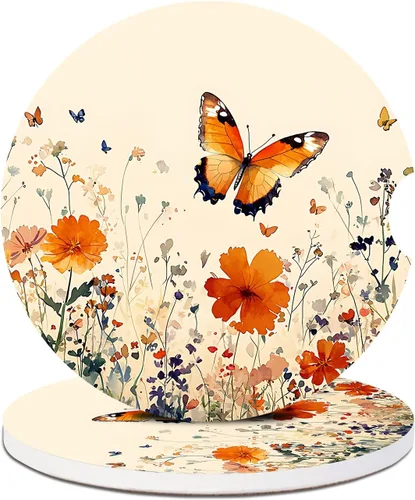 Vista 23 de Paquete de 2 posavasos para automóvil, posavasos abstractos de cerámica absorbente de bosque de montaña, posavasos para portavasos de automóvil