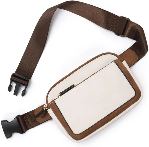 Vista 10 de CLUCI Riñonera para Mujer, Mini Bolsa Cruzada de Cintura Everywhere con Correa Ajustable, Riñonera de Cuero Vegano para Mujer A-0 Negro y Marrón