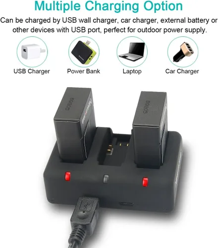 Vista 3 de Newmowa Paquete de 2 baterías de 1300 mAh y cargador de 3 canales para GoPro Hero 3/3+ Batería de repuesto y cargador rápido para AHDBT-301