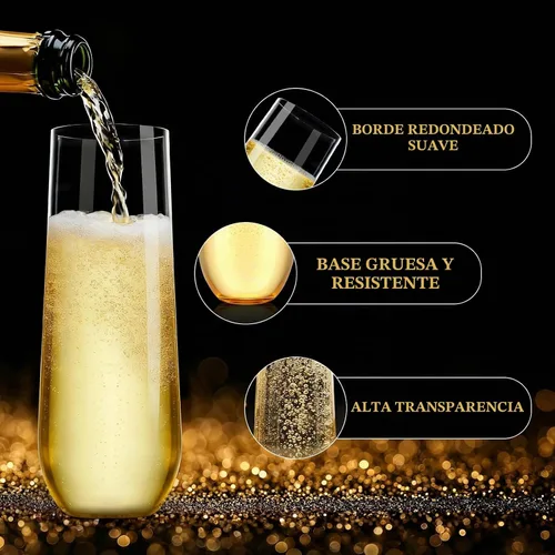 Vista 4 de Guanqiao Paquete de 12 copas de champán de plástico sin pie, 266 ml, vasos de plástico transparentes desechables, vasos de mimosa irrompibles