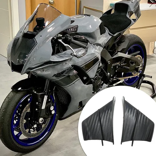 Vista 3 de Aramox 1 par motocicleta viento ala fibra carbono aerodinámica aletas motocicleta aerodinámica alerón ala para NINJA400 NINJA250 Z900 Z1000