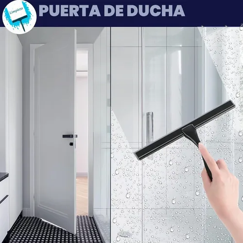 Vista 4 de Escobilla de ducha de 10 pulgadas, color negro mate, escobilla de goma de acero inoxidable multiusos para baño, puertas de ducha, espejos, azulejos