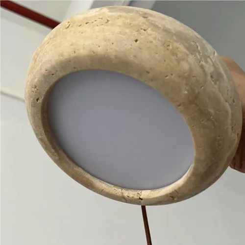 Vista 6 de Lámpara colgante japonesa Wabi-Sabi 3000K luz cálida LED lámpara colgante vintage amarillo travertino lámpara colgante con detalles de madera
