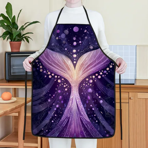 Vista 4 de Delantales fantásticos para cocinar, diseño de sirena de fantasía violeta, delantal para adultos, delantal mágico artístico lavable para limpieza