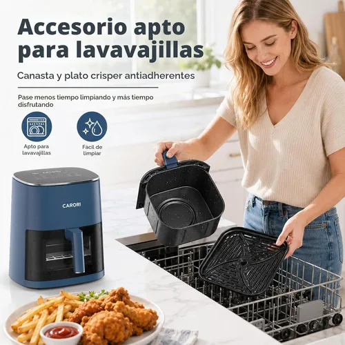 Vista 8 de CARORI Freidora de aire de 6 cuartos de galón con ventana de visión, 12 preajustes, 1700 W, 400 °F máximo, cesta antiadherente grande apta para Azul