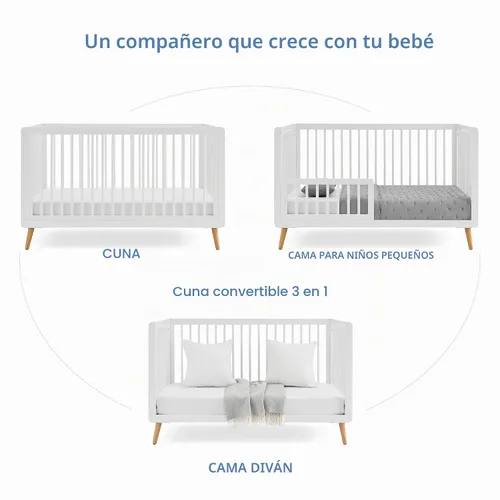 Vista 5 de Tatum 3-en-1 Convertible de madera cuna de bebé - Blanco