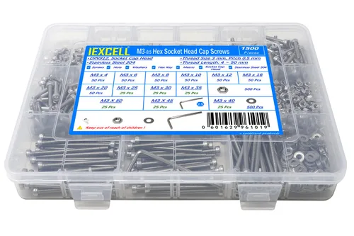 Vista 27 de iexcell Kit de tornillos de cabeza hexagonal de acero inoxidable 304, 100 unidades M2 x 0.157 in, paso de rosca de 0.016 in