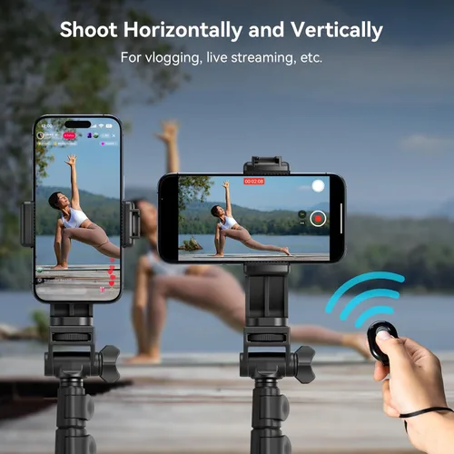 Vista 4 de SmallRig Trípode de teléfono con control remoto, trípode de 67 pulgadas para cámara plegable inversa, soporte de trípode universal para soporte