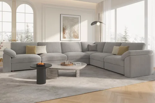 Vista 61 de EASE MOOSE Sofá modular verde seccional de gran tamaño en forma de L Pana verde
