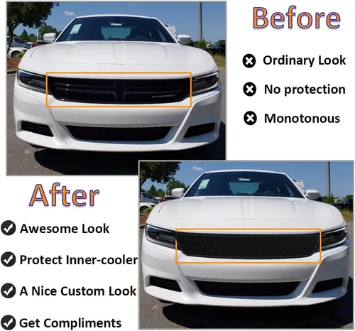 Vista 11 de Rejilla frontal superior negra de malla inoxidable para rejilla de rejilla de inserción de estilo se adapta a Dodge Charger SXT/SE