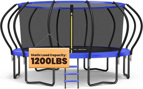Vista 11 de ORCC Kids Trampoline Outdoor 8FT 10FT 12FT 14FT 15FT 16FT with Enclosure, Non-Slip Ladder & Anti-Rust Coated Frame, 1200LBS Weight Capacity