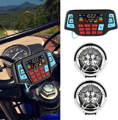 Vista 3 de AMONIDA Altavoces estéreo para motocicleta, reproductor de MP3 de motocicleta, sistema de altavoces estéreo de audio USB, portador de tarjeta