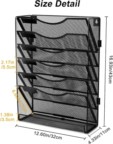 Vista 7 de EasyPAG Organizador de archivos de pared de 7 niveles de malla para colgar en la pared, carpeta de documentos, archivador, revistero con etiqueta