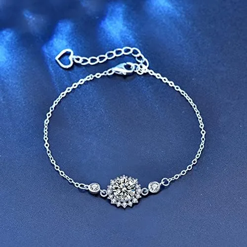 Vista 2 de StarGems 1 pulsera de moissanita 925 chapada en platino y circonita rodeada ajustable con diseño de girasoles B4692, Piedra, moissanita