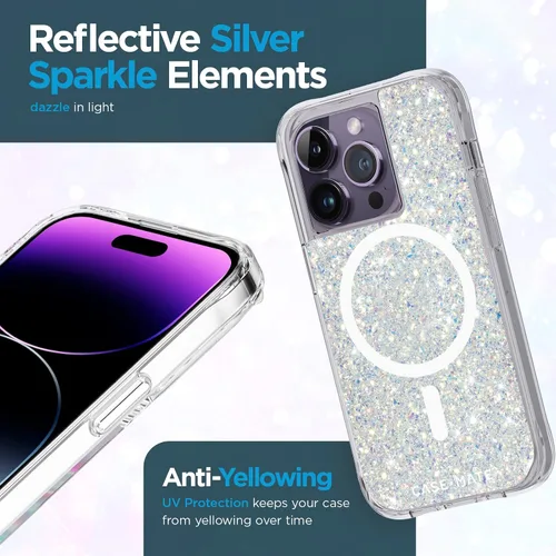Vista 6 de Case-Mate Funda para iPhone 14 Pro - Twinkle Stardust [protección contra caídas de 10 pies] [compatible con MagSafe] Funda magnética con bonito