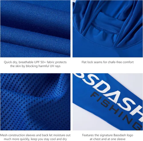 Vista 5 de BASSDASH UPF 50+ - Sudadera con capucha para hombre, protección solar UV, manga larga, rendimiento