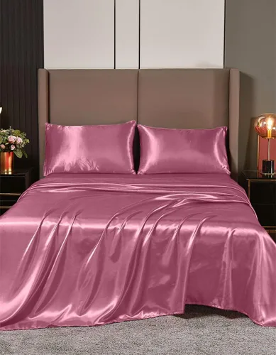 Vista 18 de Juego de sábanas de satén de seda de 4 piezas Sábana bajera Sábana encimera Funda de almohada Calidad de hotel sedoso suave y lujoso