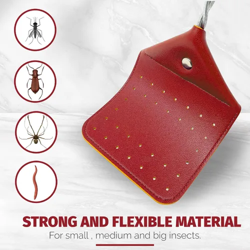 Vista 8 de Matamoscas de cuero vegano resistente, mango de alambre tejido de metal extra largo y resistente, matamoscas manuales grandes, matamoscas insectos