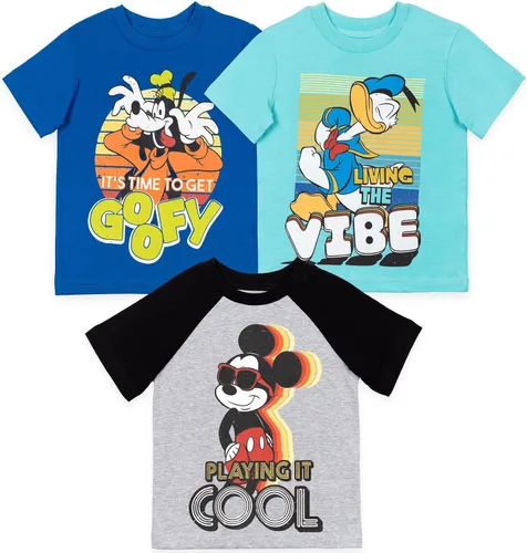 Vista 10 de Disney Mickey Mouse Goofy Donald Duck - Paquete de 3 camisetas para niños pequeños y grandes
