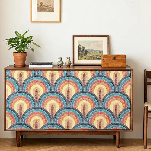 Vista 2 de Livelynine Papel tapiz moderno de mediados de siglo para despegar y pegar, estilo bohemio, retro, de los años 70, vinilo autoadhesivo extraíble